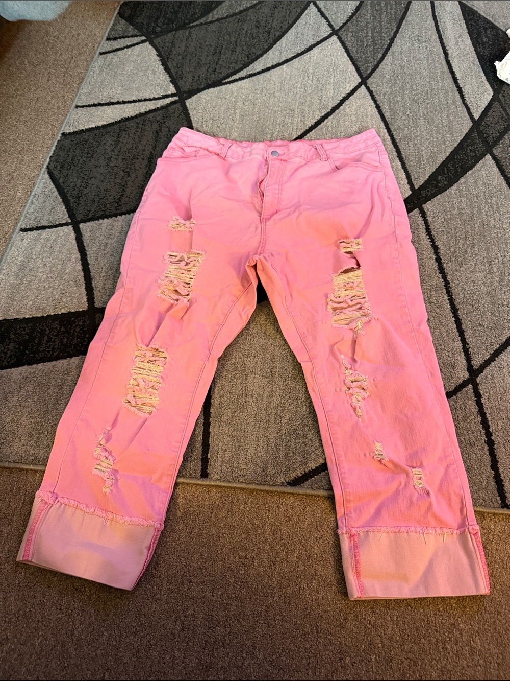 Women's Ripped Pink Jeans - Casual Distressed Style